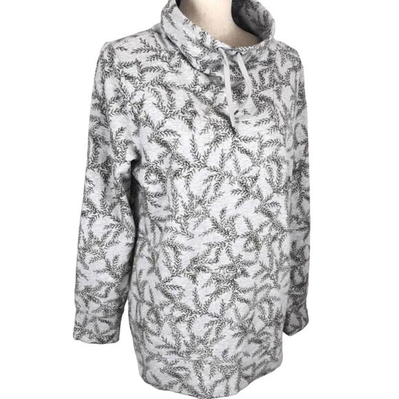 L.L. Bean Cowl Neck Sweatshirt Evergreen Gray Drawstring Tunic Top Womens Med - Picture 7 of 7